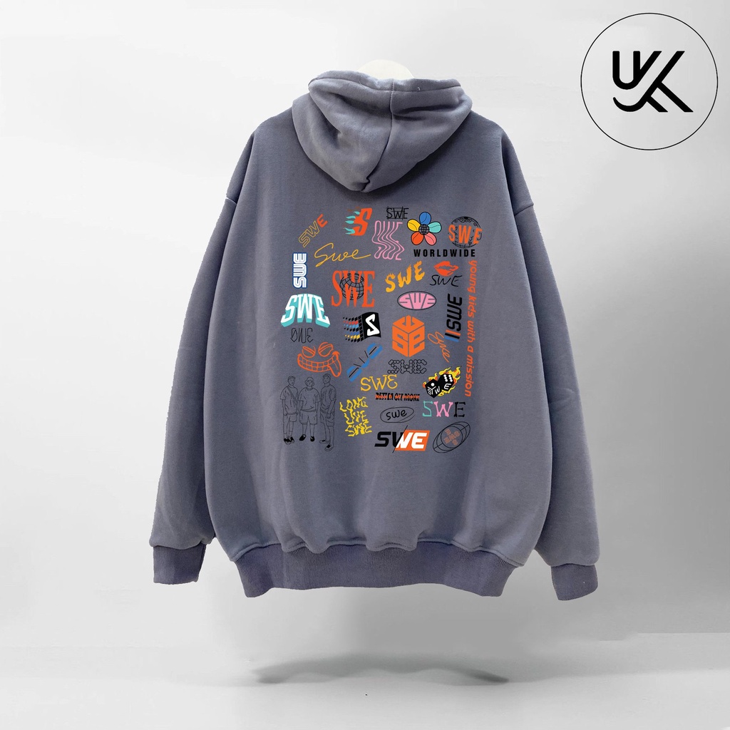 Áo khoác Nỉ HOODIE SWE Dây Kéo Oversize, Form dáng RỘNG màu xám xanh khói, be, nỉ bông Cao Cấp Unisex Nam Nữ - KKIMShop