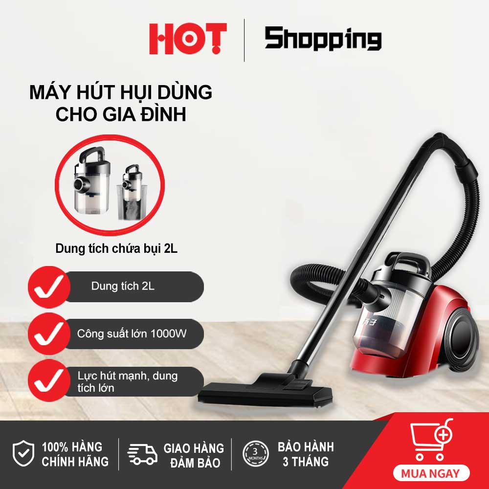 HM203RMáy hút bụi chân không gia dụng mini thùng dung tích 2L công suất 1000w hút bụi sàn gỗ thảm lông bụi bặm lông động