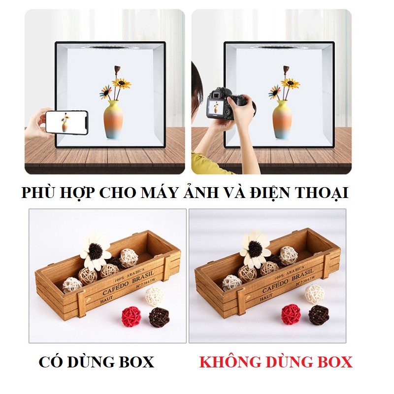 Hộp chụp sản phẩm kích thước 30x30cm có đèn led tặng kèm 6 phông nền màu sản phẩm hãng Puluz