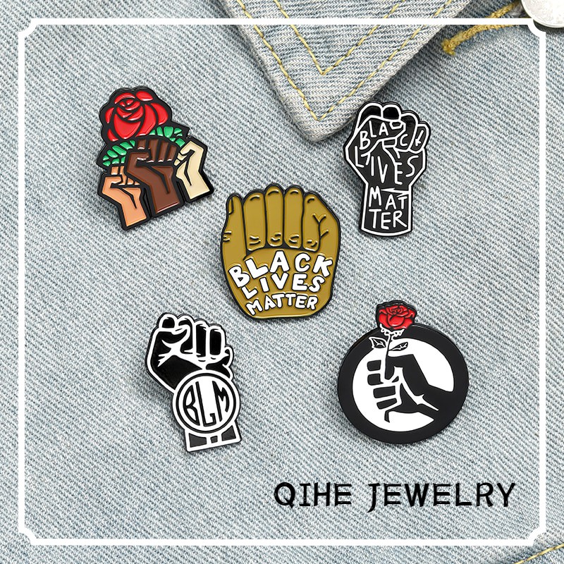 Ghim cài áo QIHE JEWELRY hoạ tiết chữ Black Lives Matter quà tặng trang sức cho bạn bè