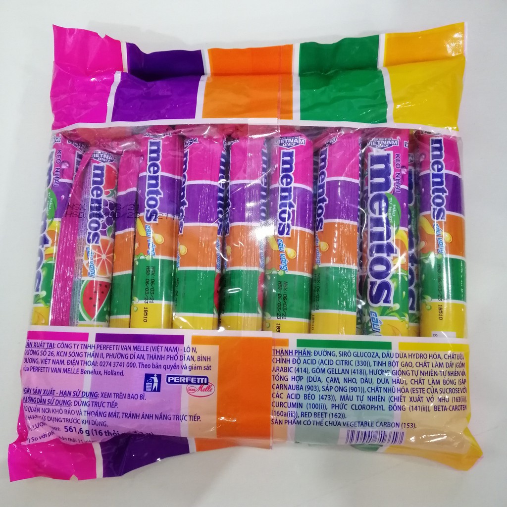 Kẹo Nhai Mentos Cầu Vồng Hương Trái Cây (Gói 16 thanh)