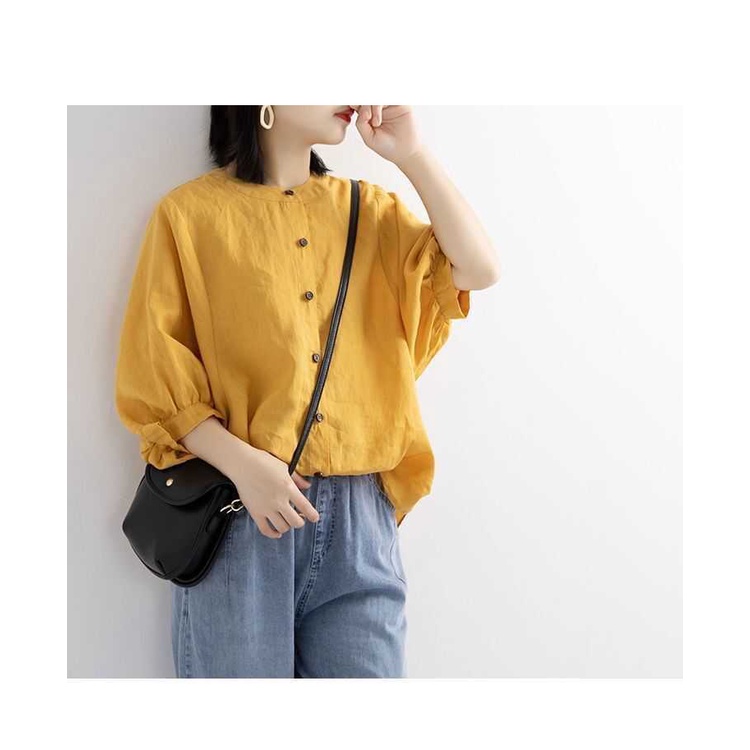 Áo sơ mi nữ công sở chất đũi cổ tàu siêu xinh