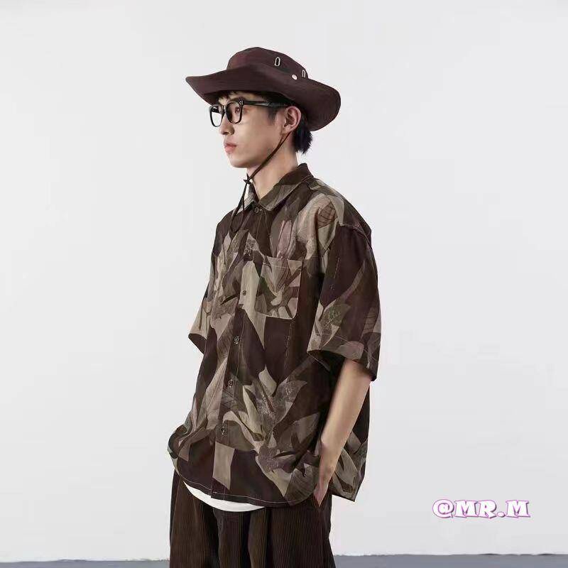 Áo Sơ Mi Nam Ngắn Tay Họa Tiết Hoa Văn