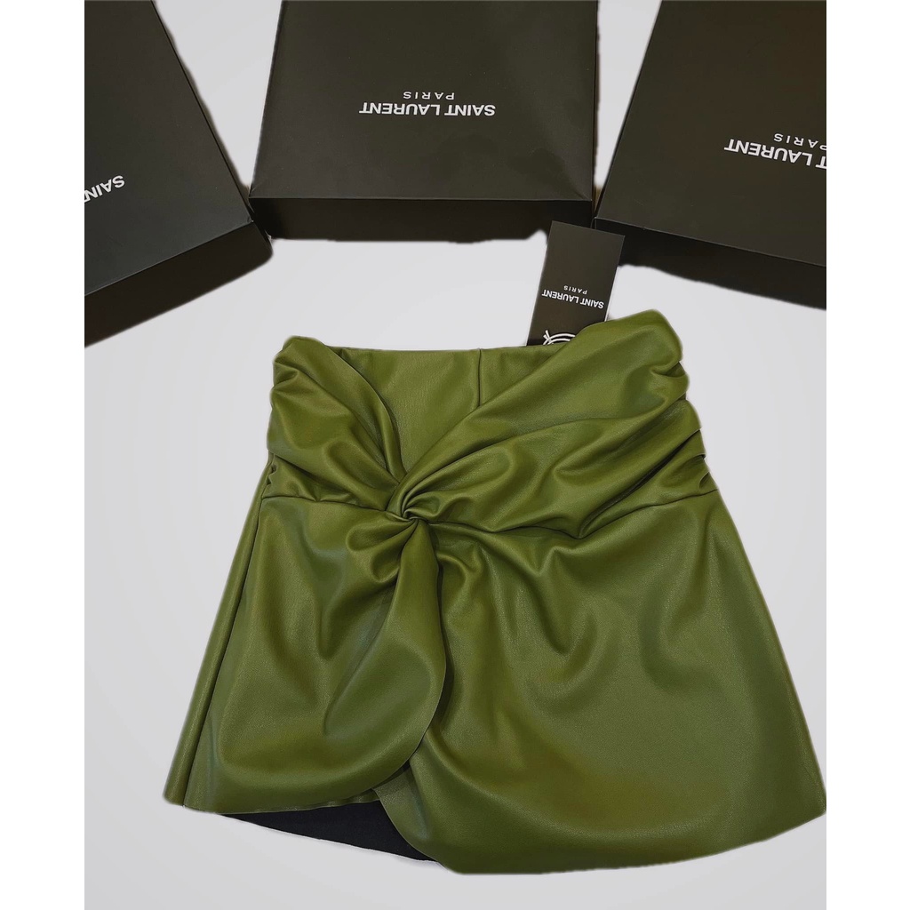 Chân váy da xanh rêu cao cấp