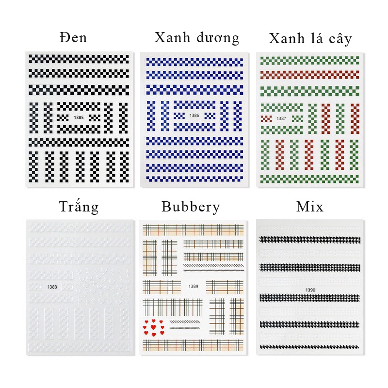 Mẫu stick hình dán móng caro đẹp 2022 , Huyền Linh Nail