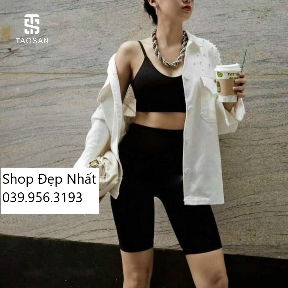 Quần đùi legging nữ lưng cao vải co giãn cạp thun F60