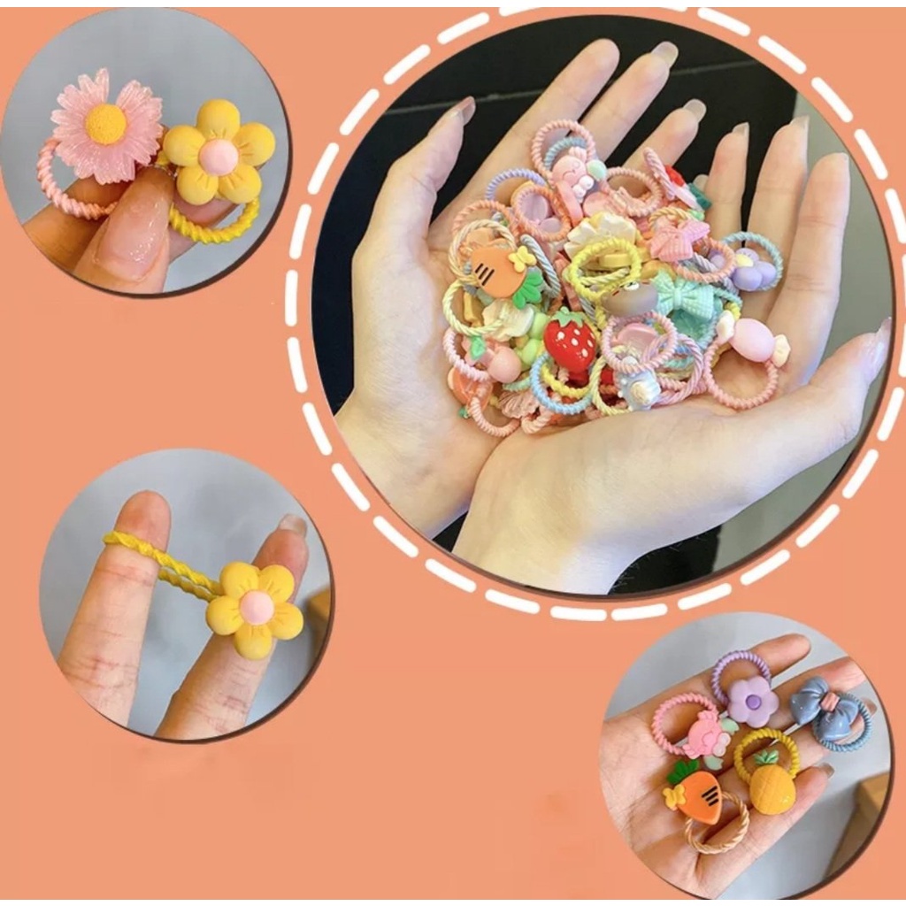 Set dây buộc tóc họa tiết hoa hoạt hình phong cách Hàn Quốc dễ thương cho bé gái
