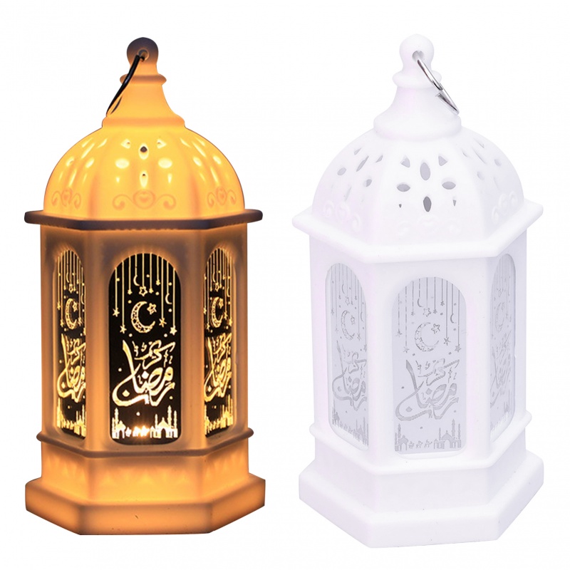 Eid Mubarak Ramadan Đèn LED Vàng Có Tay Cầm Trang Trí Ban Đêm Hình Đèn Lồng Hồi Giáo Ấm Áp Có Tay Cầm