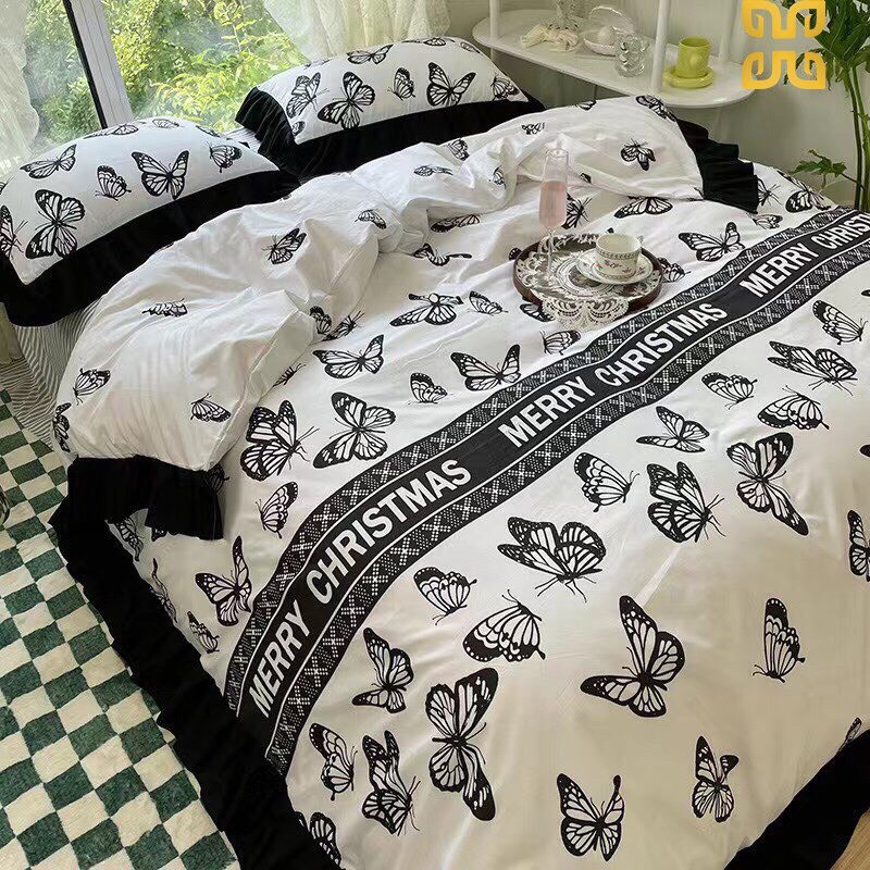 Freeship🌈Bộ chăn ga gối cotton tici bèo vintage nữ tính❤️set vỏ 4 món hàng nhập loại 1- may ga theo yêu cầu