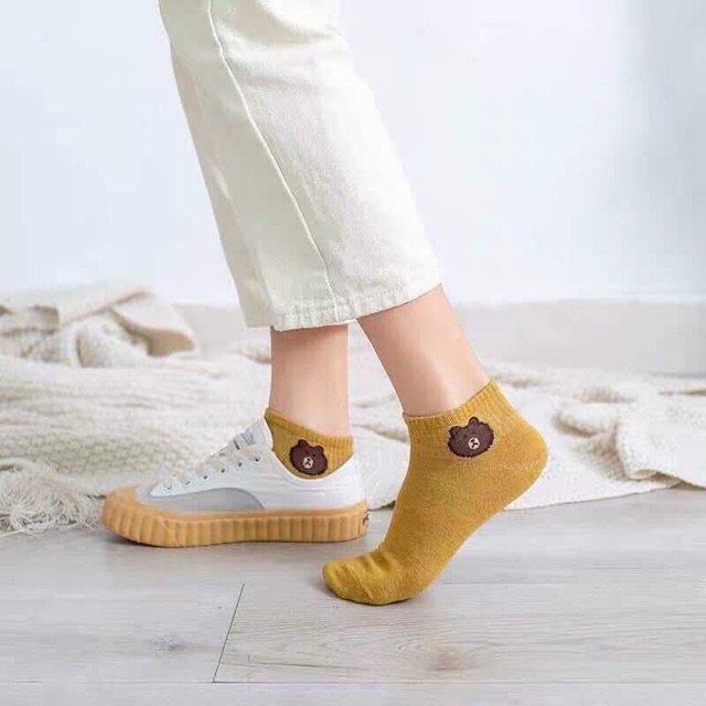Tất Vớ Nữ  Trơn Cổ Ngắn, Cổ Thấp Hình Gấu Brown Phong Cách