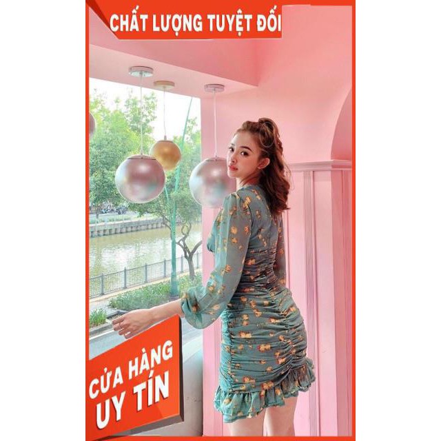 VÁY VOAN TƠ HOA NHÚN SƯỜN ĐUÔI CÁ- ảnh thật toàn bộ