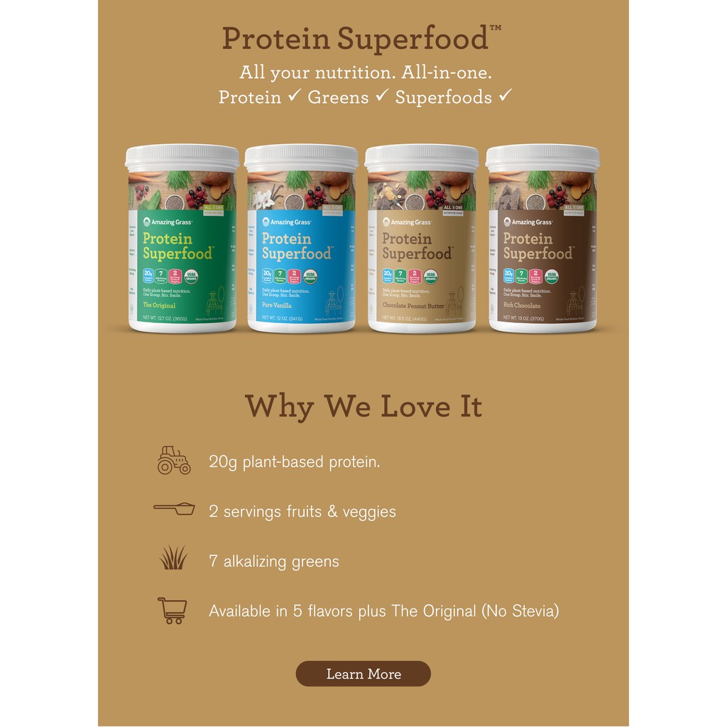 Bột Protein thực vật hữu cơ Amazing Grass - Organic Protein Superfood Powder