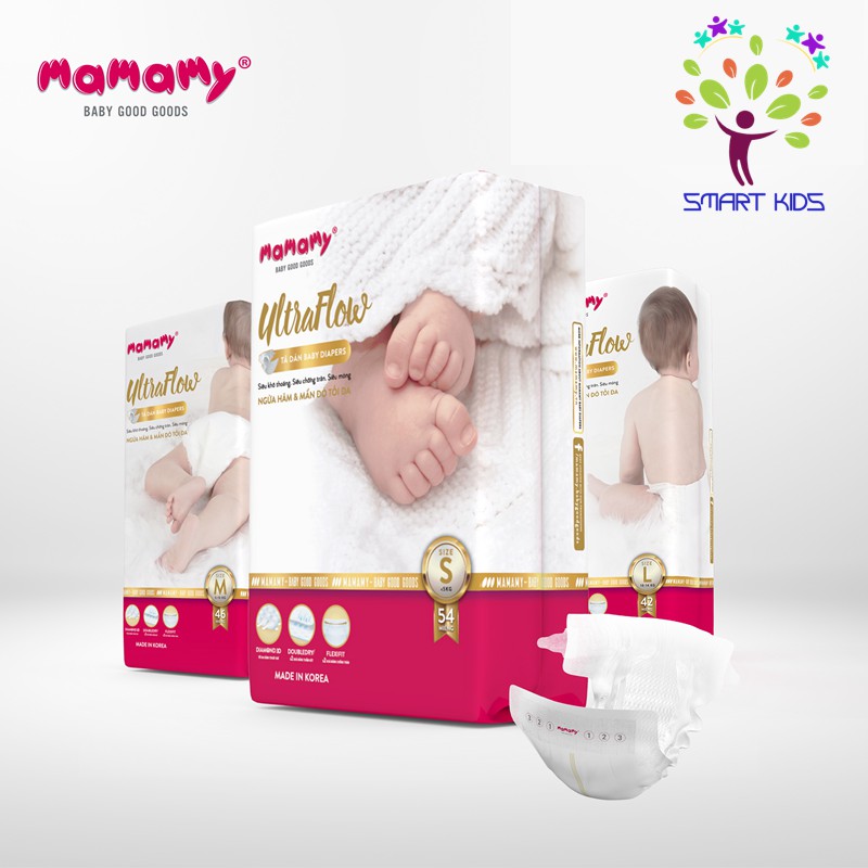 Tã dán tã quần Mamamy Ultraflow nhập khẩu Hàn Quôc S54/M46/L42/XL36 M46/L42/XL32/XXL26