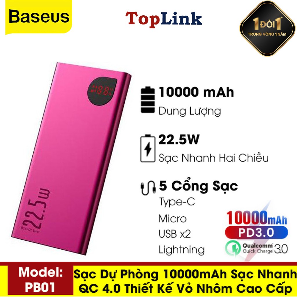 Pin Sạc Dự Phòng 10000mah Hiệu Năng Cao 22.5W Thiết Kế Vỏ Nhôm Siêu Mỏng Với 2 Cổng USB