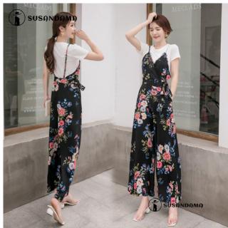 Jumpsuit Dài Ống Rộng Họa Tiết Hoa Gợi Cảm Cho Nữ
