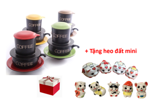 Combo 2 phin cafe sứ + Tặng heo đất mini