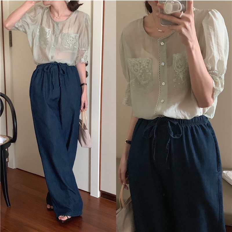 Áo Sơ Mi Chiffon Ngắn Tay Thêu Họa Tiết Tinh Tế 53697