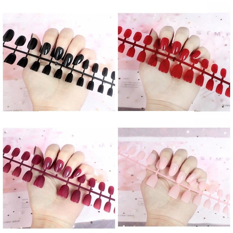 Set 24 Móng Tay Giả Màu Hồng Có Thể Tái Sử Dụng
