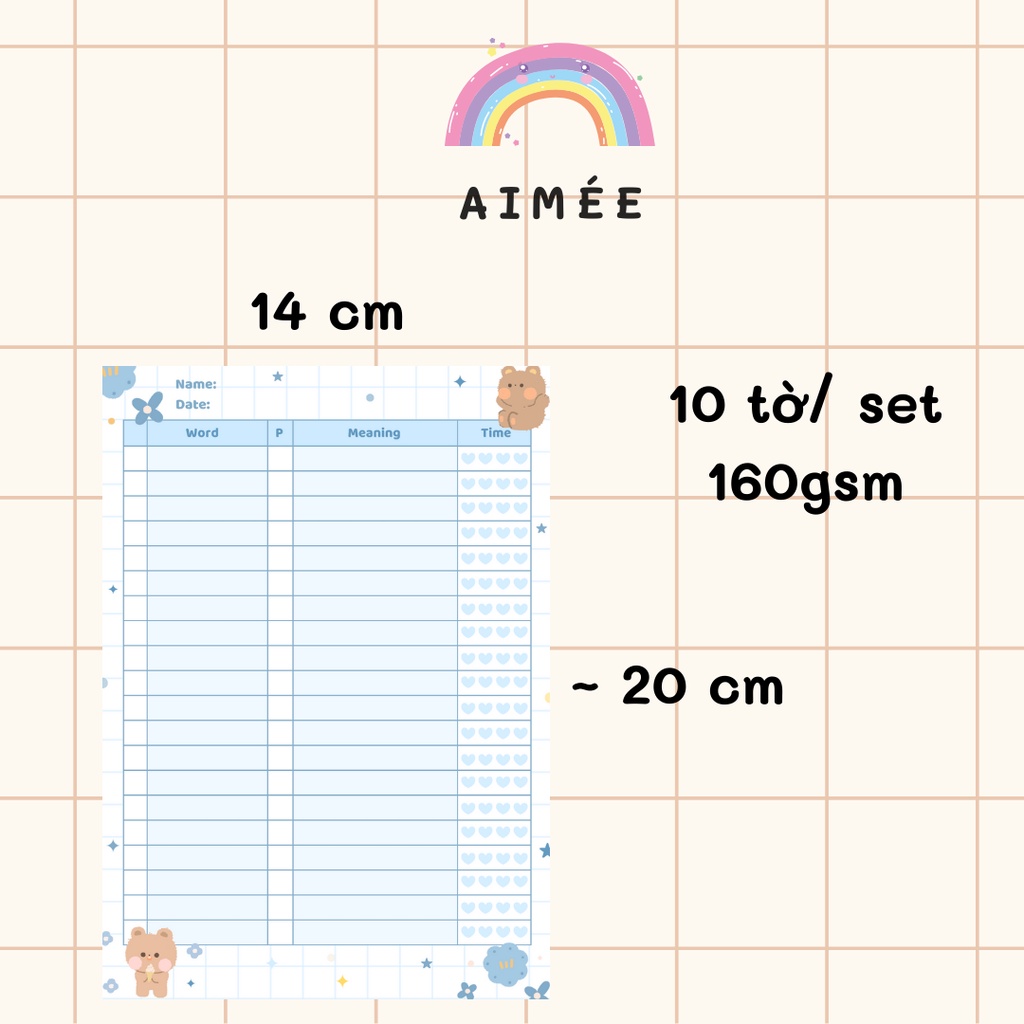 [Mã LIFE20KALL giảm 10% đơn 50K] Set 10 Giấy Note Học Từ Vựng A5 Dễ Thương | Aimée