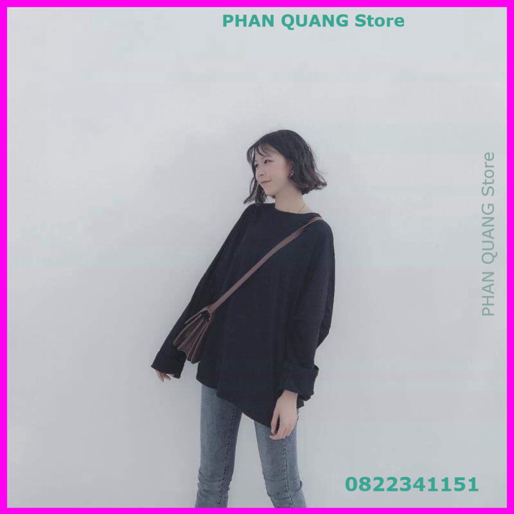 👗 ÁO THUN NỈ NỮ DÀI TAY XẺ VẠT ĐEN TRẮNG FORM RỘNG ULZZANG - (Sp sẵn) PQ-Shop