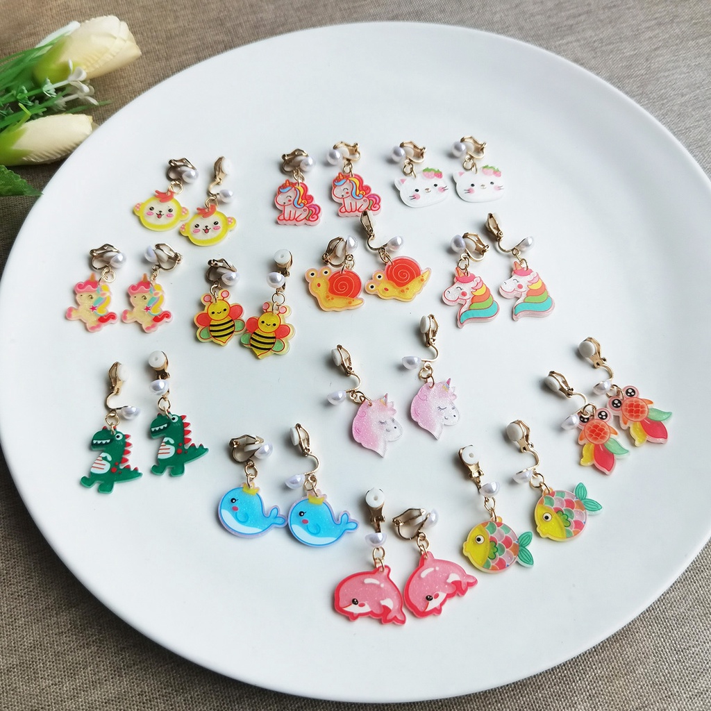 Khuyên Tai Dạng Kẹp Không Xỏ Hình Động Vật Hoạt Hình Bằng Acrylic Nhẹ Chống Dị Ứng Phong Cách Hàn Quốc Cho Bé Gái