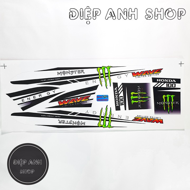 Tem xe Wave Alpha 100 MONSTER Đen Trắng ( VIDEO THỰC TẾ ) - Tem Wave chế