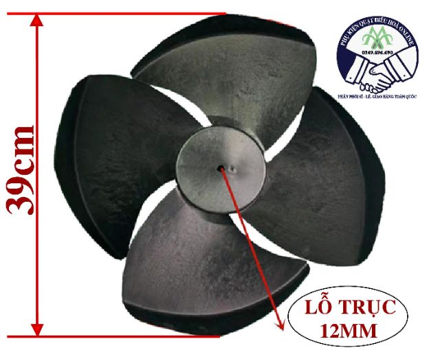 Cánh quạt điều hoà quạt hơi nước 39cm - 41cm trục 12mm quay ngược vật liệu nhựa dẻo dày độ bền cao