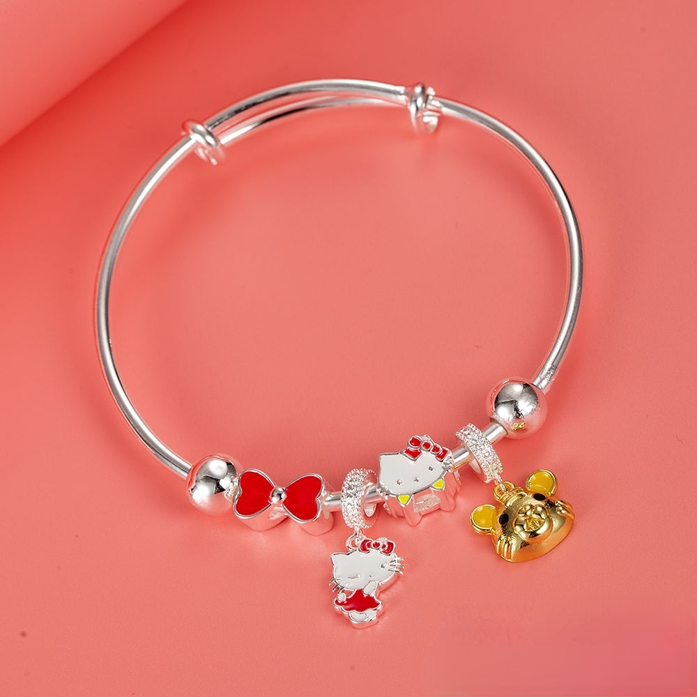 Vòng Tay Bạc Sterling 990 Xỏ Hạt Hình Hello Kitty Cung Hoàng Đạo Thời Trang Cho Cặp Đôi