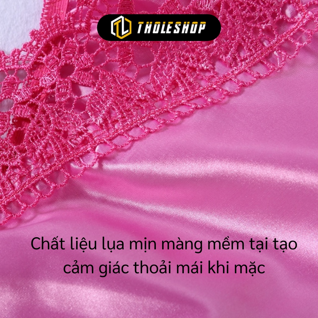 Váy Ngủ - Đầm Ngủ 2 Dây Lụa Cổ Chữ V Khoét Sâu Phối Ren Cực Sexy Và Quyến Rũ 7881