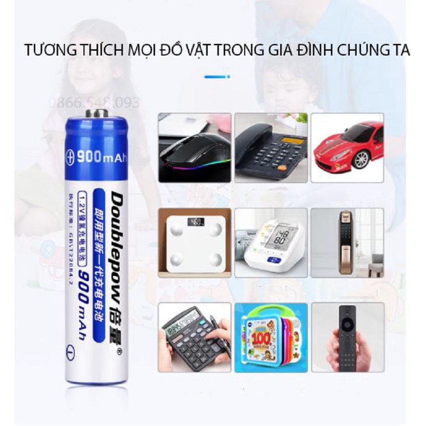 [Có bảo hành] Bộ 4 pin sạc AAA900mAh chính hãng Doublepow Cam Kết Dung Lượng Thật