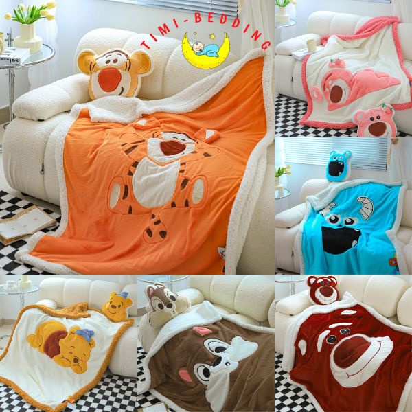 Chăn mền lông cừu cho bé hoạt hình disney cao cấp mềm mại 1,2x1,5m có tặng kèm gấu bông – Timibedding