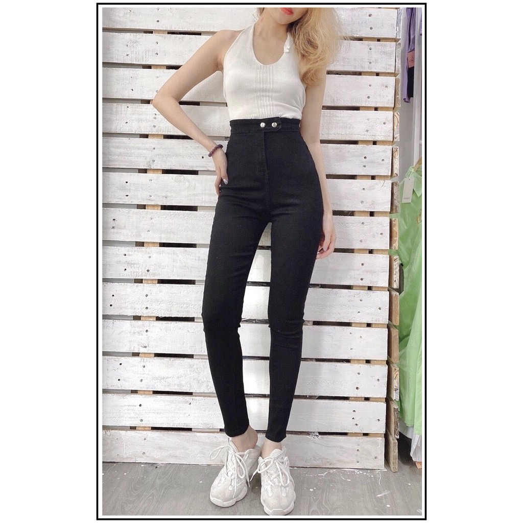 Quần Jean Nữ Lưng Cao ĐAI TRƠN + 2 CÚC GÀI NGANG mẫu mới nhất siêu hot chất jean giãn tốt omb-76