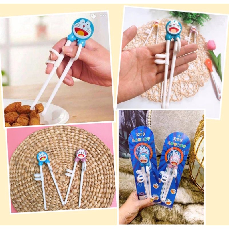 Đũa tập ăn cho bé hàng xuất nhật đũa tập gắp xỏ ngón cao cấp kiểu nhật nhỏ gọn vừa tay dễ dàng hình Doraemo