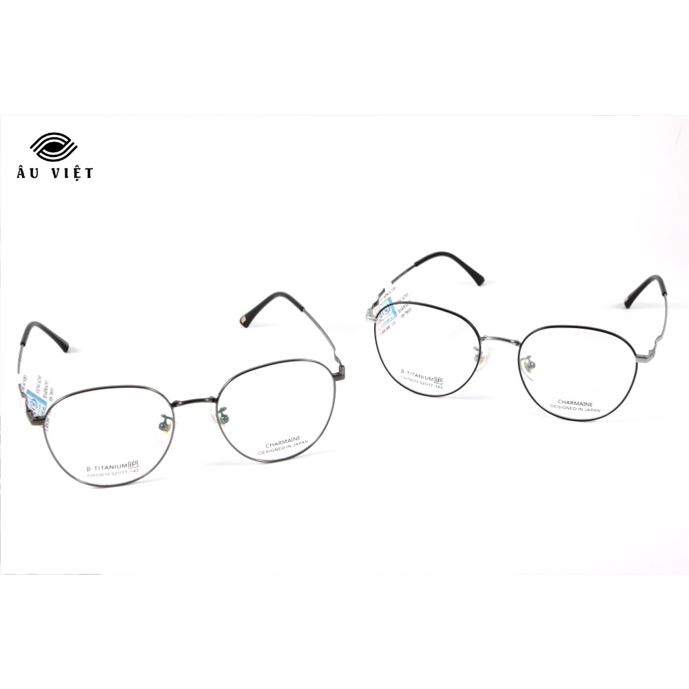 Gọng kính kim loại titanium nam nữ unisex dáng tròn Charmaine CH-70010 màu bạc/xám tro Full box