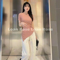 Áo kiểu tay ngắn nhọn xéo tà rút dây 1 bên cực hot , chất thun gân dày dặn mềm mịn