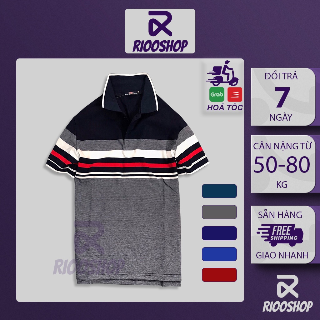 Áo polo nam sọc ngang form rộng chất cotton dày mịn NEW cực đẹp RCP011 - áo thun nam trung niên Riooshop