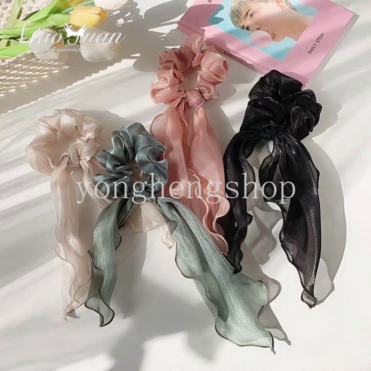 Dây Cột Tóc Chiffon Co Giãn Phối Ruy Băng Dài Thời Trang Cho Nữ