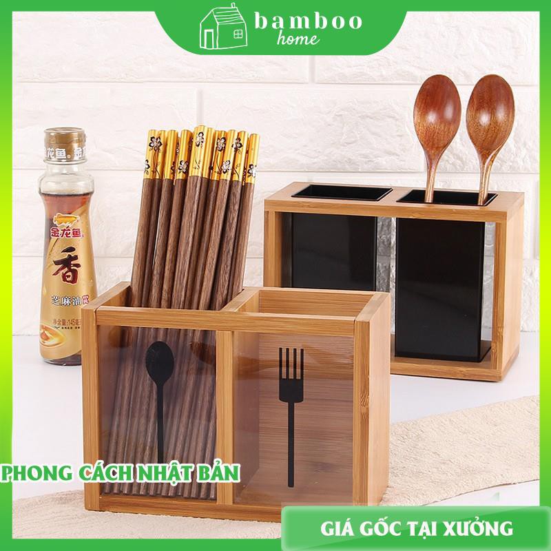Ống tre đựng đũa thìa 2 ngăn BAMBOOO ECO trang trí nhà bếp