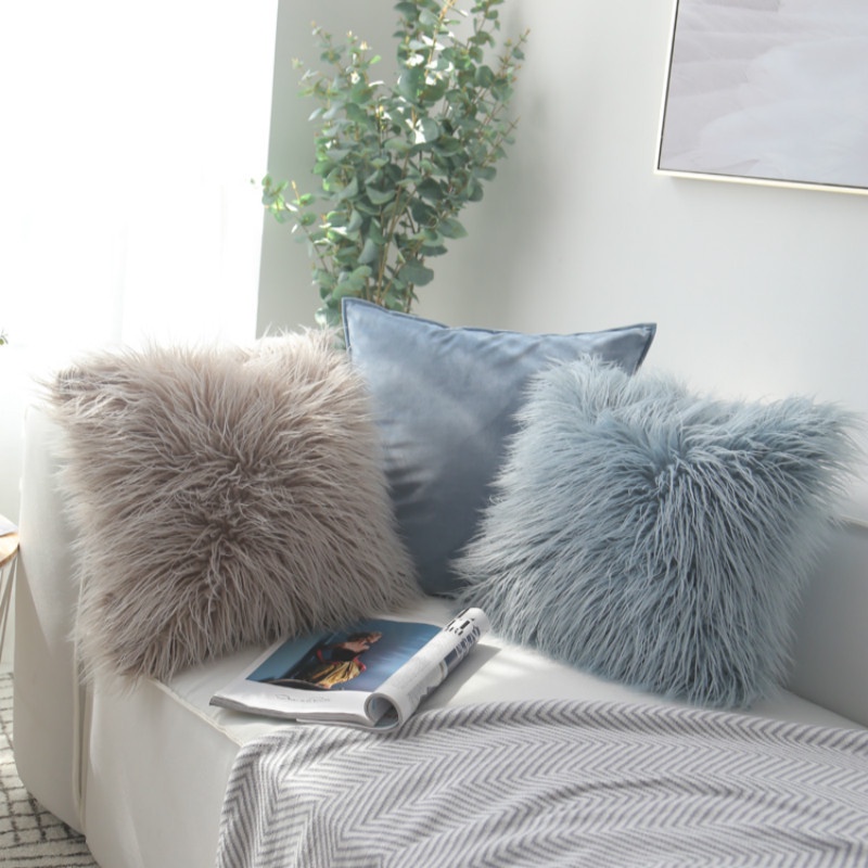 Vỏ gối bằng lông thú giả hình vuông mềm mại sang trọng cho phòng khách/ghế dài/sofa/ giường/trang trí nhà cửa