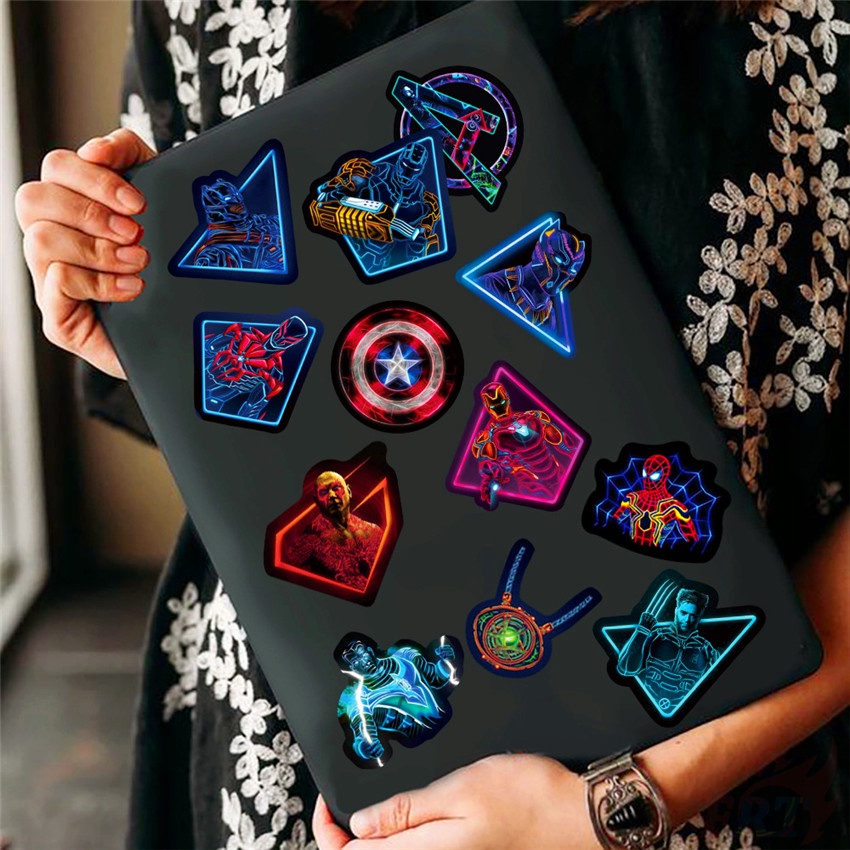Bộ 100 Cái/Bộ ❉ Miếng Dán Trang Trí Hình Siêu Anh Hùng Marvel Màu Neon ❉ Sticker Dán Ván Trượt Thời Trang