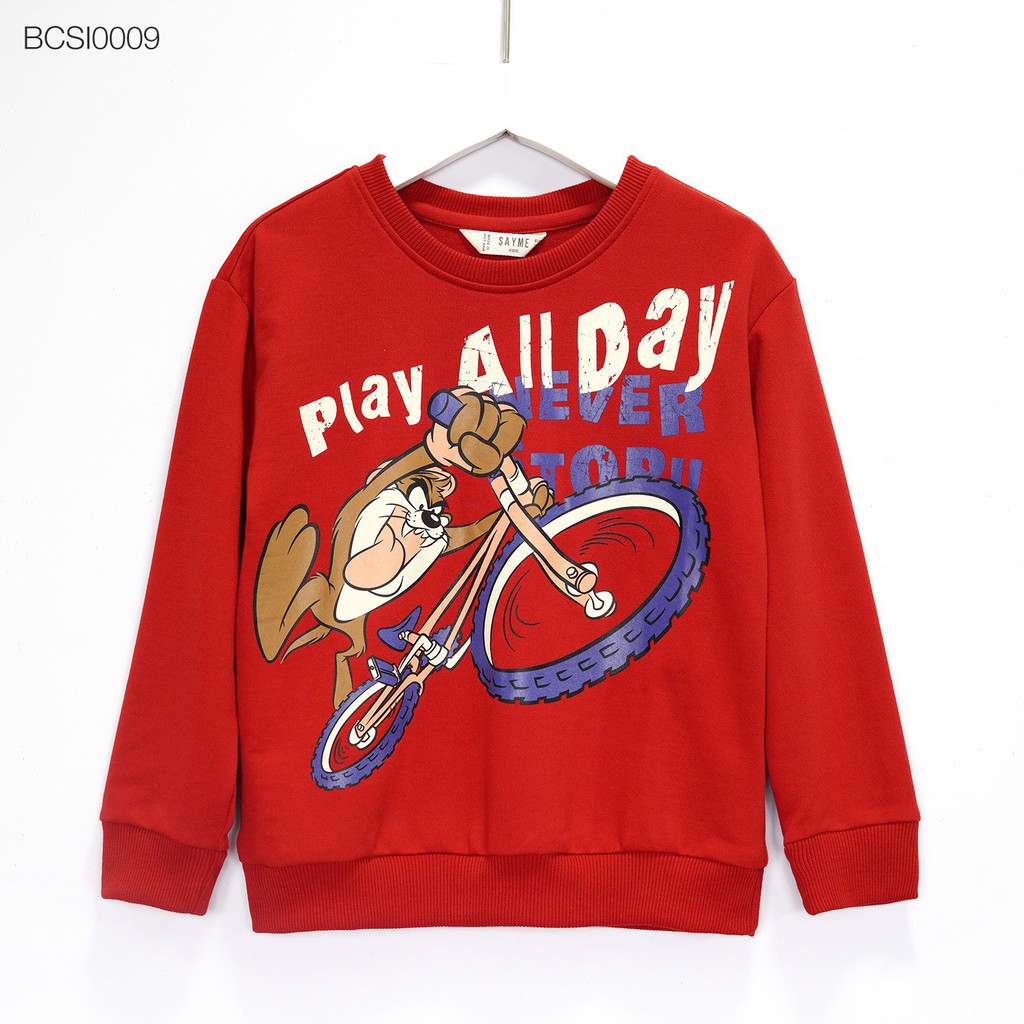 Áo nỉ bé trai SAYME nỉ thu đông cotton da cá mềm mịn dày dặn ấm áp in hoạt hình dễ thương BCSI0009-10