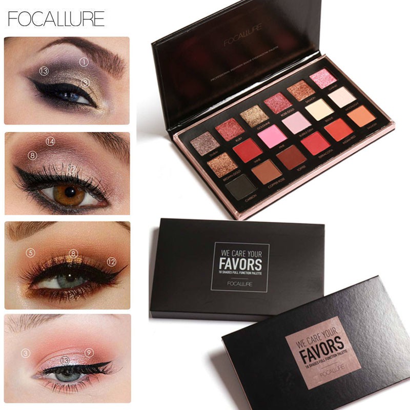 PHẤN MẮT FOCALLURE WE CARE YOUR FAVORS 18-COLOR EYESHADOW PALETTE #01 BRIGHT LUX