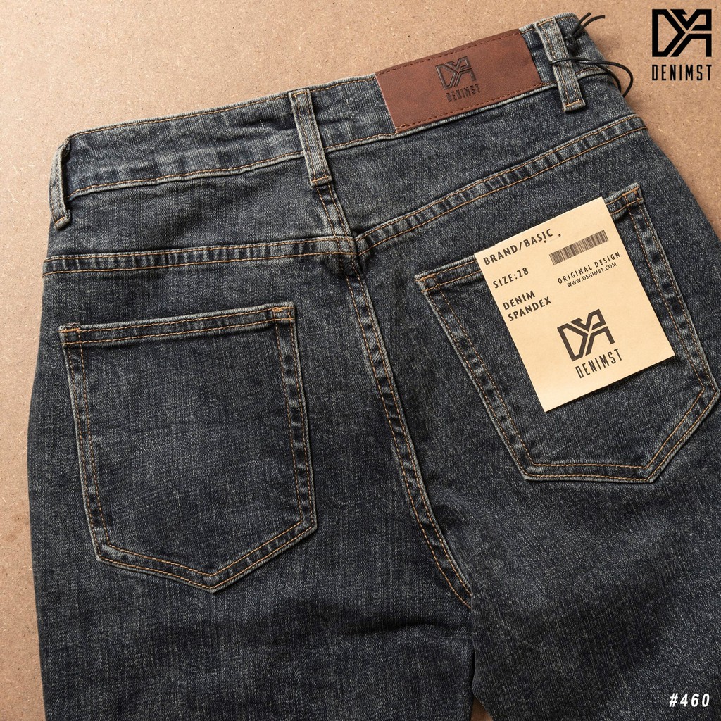 Quần Jeans nam xám xanh trơn DENIMST, Form Carrot Fit vừa chân gọn gàng, Quần bò dệt sợi thun co dãn đàn hồi tốt 460