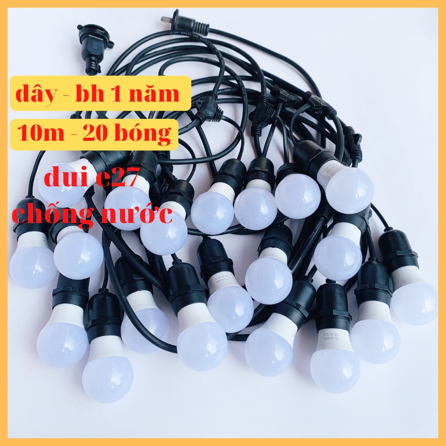 Dây đèn trang trí ngoài trời dùng cho quán cà phê, trà chanh, trà sữa... 10m 20 bóng, 7,5m 15 bóng 5m 10 bóng