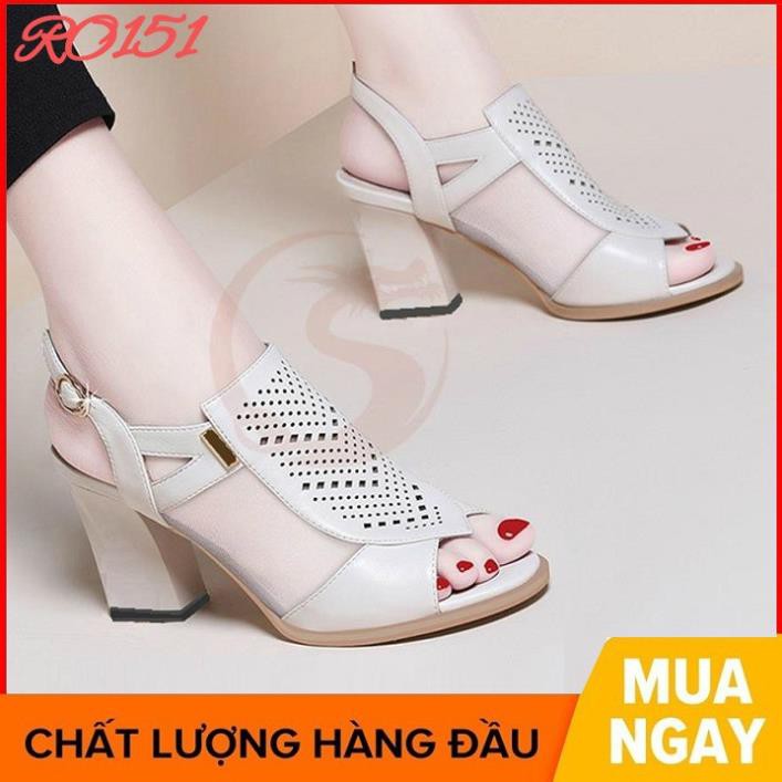 Giày sandal nữ cao gót đế cao 7 phân hàng hiệu rosata màu đen kem ro151 -b11