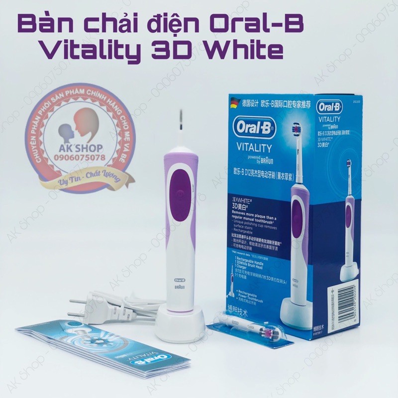 [Mã 153FMCGSALE1 giảm 10% đơn 250K] Bàn chải điện Vitality 3D white Bàn chải điện D12 hàng chính hãng Oral bi