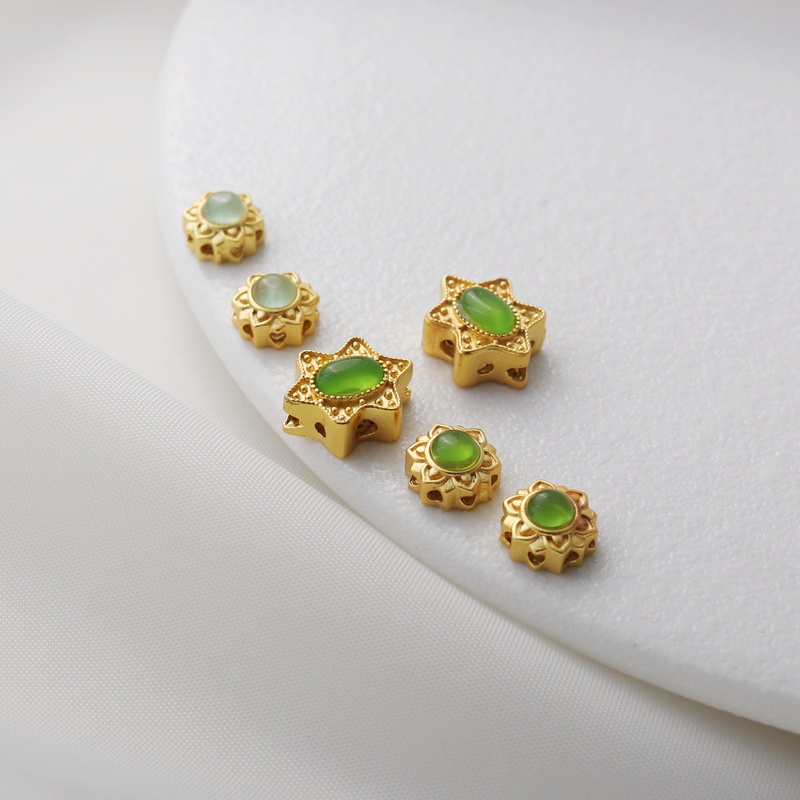 Phụ Kiện Chuỗi Hạt Đá Ngọc Bích Mạ Vàng 18k Nhiều Màu Sắc