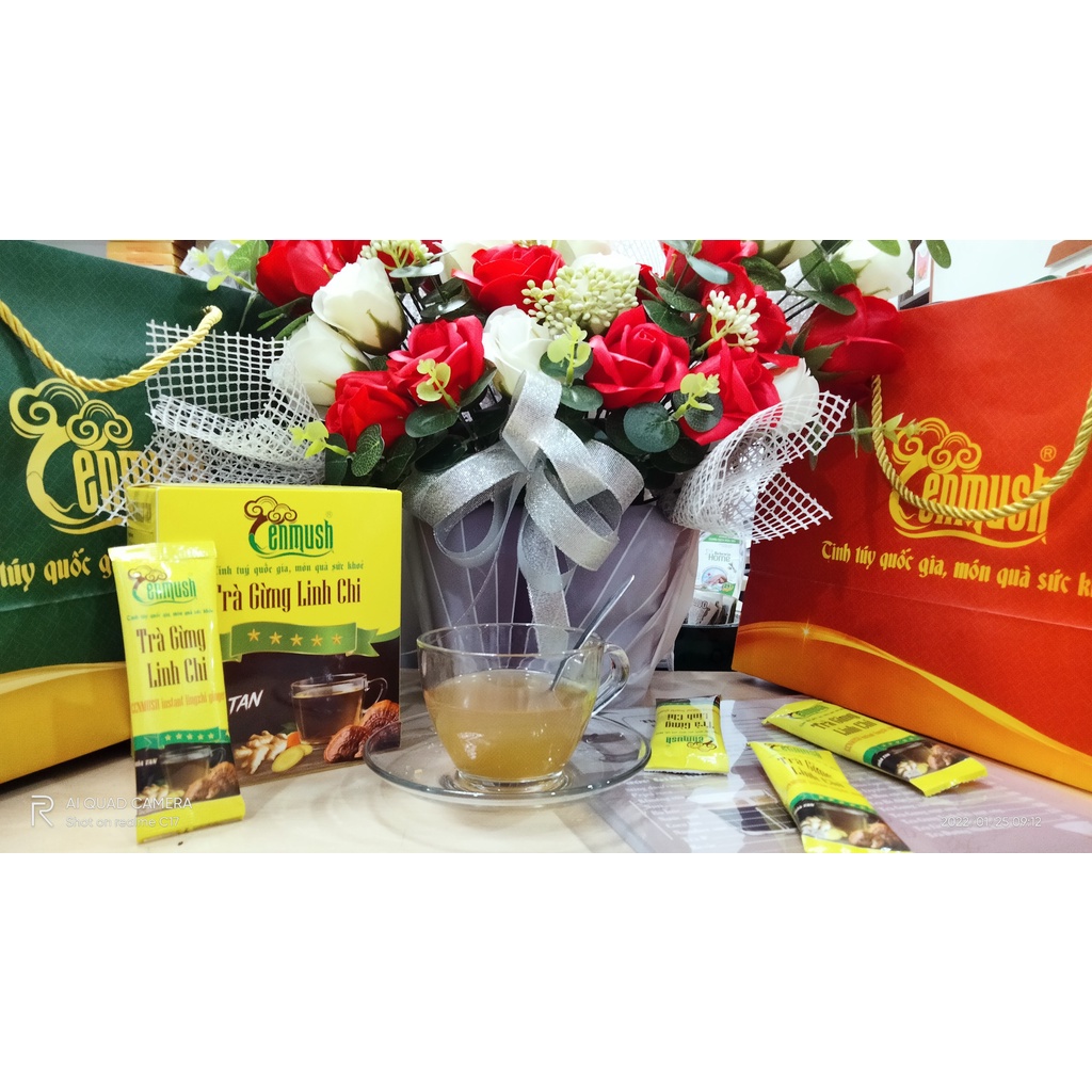 MUA 3 TẶNG 1 - Trà Gừng Hòa Tan CENMUSH 20 gói 10g - Trà Gừng Linh Chi Hòa Tan Đà Nẵng - Đặc Sản Đà Nẵng