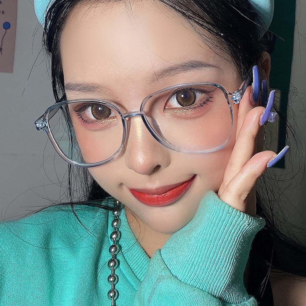 Mắt Kính Gọng Vuông Tròng Lục Giác Màu Đen Chống Bức Xạ Phong Cách Hàn Quốc Cho Nữ