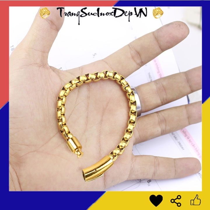 Lắc tay nam inox kiểu bông dừa khít 7ly khóa Vip mạ vàng siêu đẹp, bền màu, thể hiện đẳng cấp phái mạnh